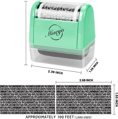 Miseyo Wide Identity Theft Protection Roller Stamp Set - Mint Green (3 Refill Ink Included)