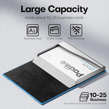 Padike Business Card Holder, Business Card Case Professional PU Leather & Stainless Steel Multi Card Case,Business Card Holder Wallet Credit card ID Case/Holder For Men & Women. (U-Blue)