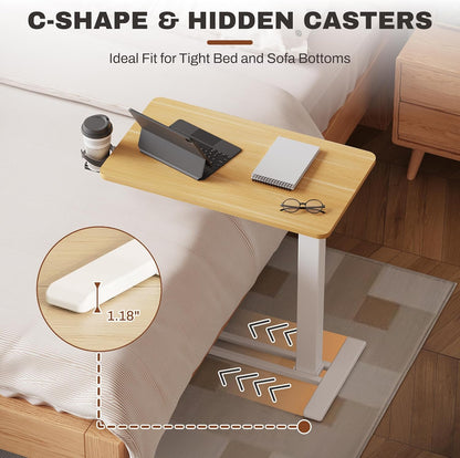 FLEXISPOT Mobile Standing Desk with Wheels Pneumatic Laptop Table Rolling Computer Cart Movable Height Adjustable Small Sit Stand Desk Computer Workstations Home Use(27.6" W x 15.7" D, Maple)
