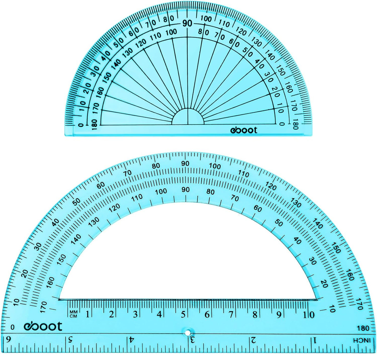 EBOOT 2 Pcs Plastic Protractor Clear 180 Degrees Transparent Protractor for Geometry, 4 Inch and 6 Inch(Blue)
