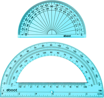 EBOOT 2 Pcs Plastic Protractor Clear 180 Degrees Transparent Protractor for Geometry, 4 Inch and 6 Inch(Blue)
