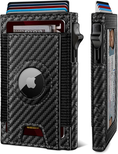 Airtag Wallet for Men, Slim Pop Up Credit Card Holder RFID Blocking Mens Minimalist wallet for 7-9 Cards ID Window, with Gift Box