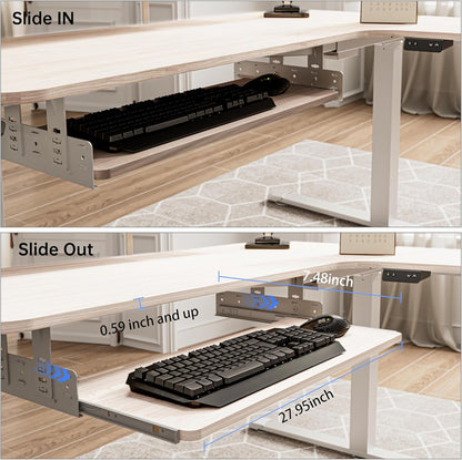 EUREKA ERGONOMIC Adjustable Keyboard Tray Under Desk, 28x11 Inch Large Slide Out Keyboard & Mouse Platform Tray, Wooden Pull Out Computer Keyboard Drawer for Typing Home Office Desk, Maple
