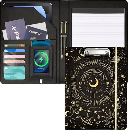 Ospelelf Clipboard Folio with Notepad and Pocket Leather Storage Clipboard Binder Padfolio for Women