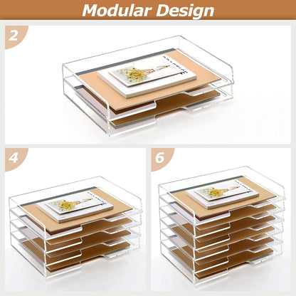 2 Pack- Stackable Paper Letter Tray, Enlarged A4 File Desk Organizer Acrylic Desk Organizers and Accessories Sorter Tray, Clear Workspace Office Supplies Organizers, 13.78inx9.25inx3.62in