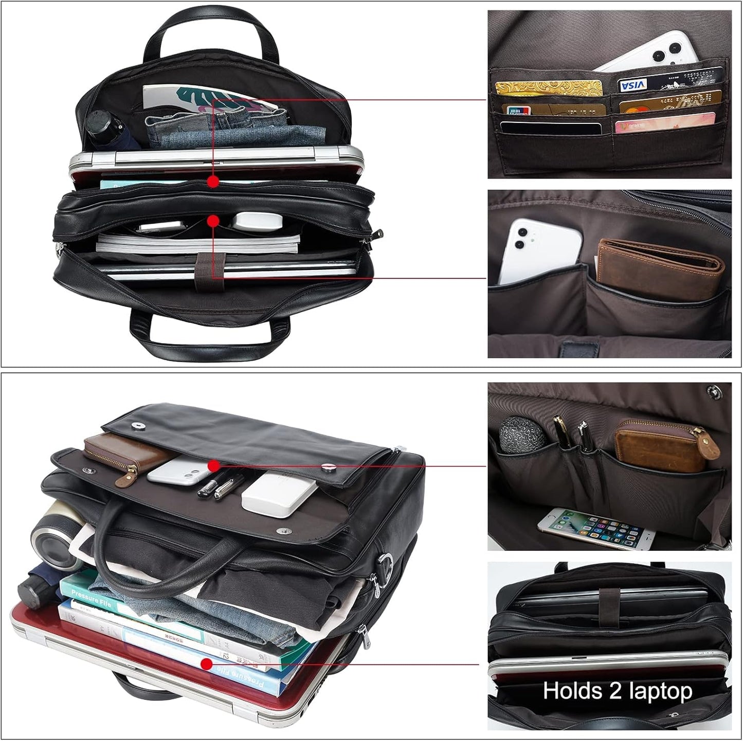 Masa Kawa Leather Briefcase for Men 15.6", 17" Laptop Computer Case Business Travel Work Messenger Cross Body Shoulder Bag