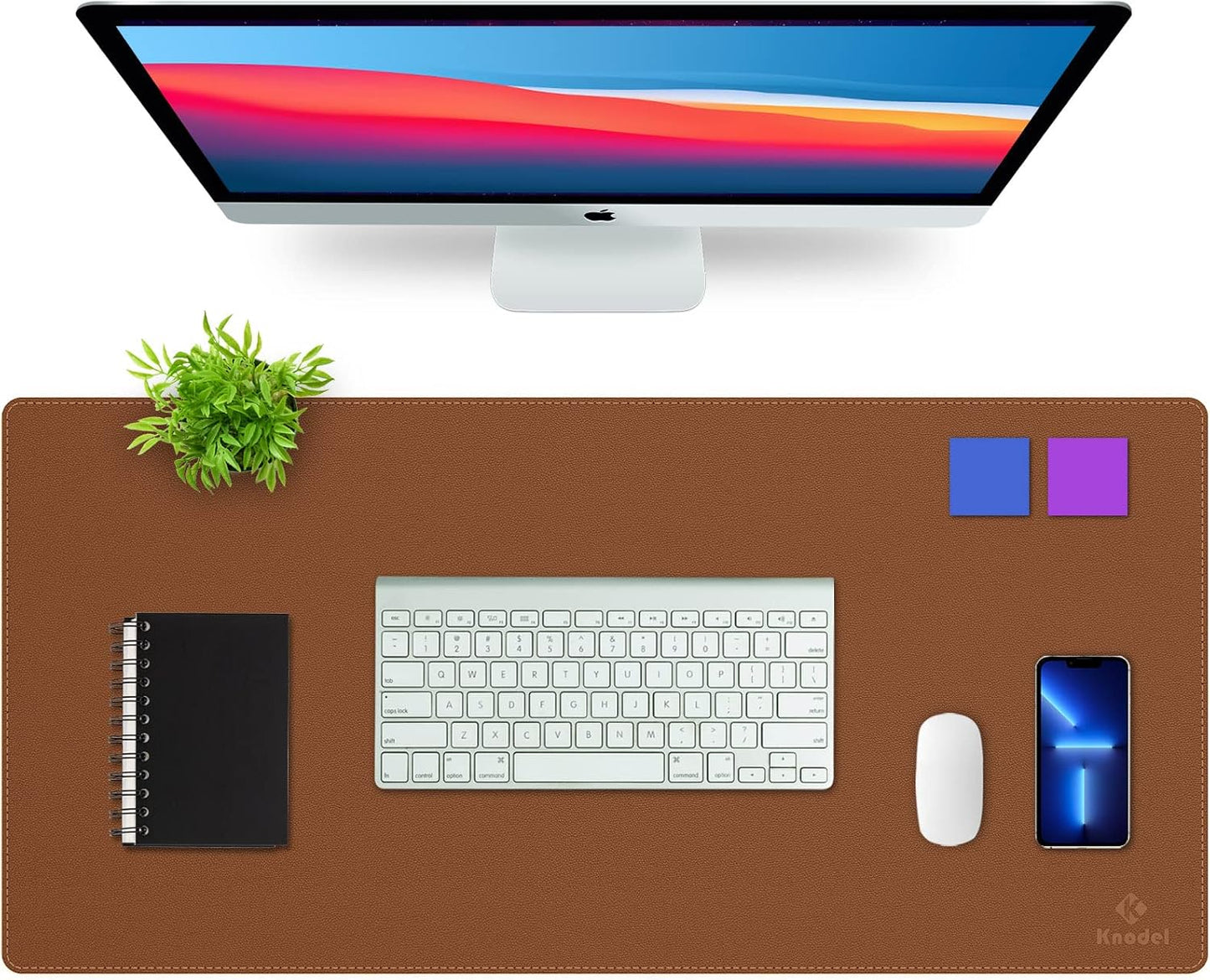 K KNODEL Desk Mat, Blotter, Dual-Sided Office Desk Pad, Waterproof Desk Mat for Desktop, Desk Blotters, PVC Leather Pad Protector (Brown, 35.4" x 17")