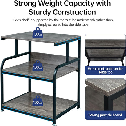 Large Printer Stand Table 23.6 x18.9 x 30 Inches with Height Adjustable Storage Shelf, 3 Tier Rolling Printer Cart with Wheels for Home Office, Gray