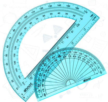 EBOOT 2 Pcs Plastic Protractor Clear 180 Degrees Transparent Protractor for Geometry, 4 Inch and 6 Inch(Blue)