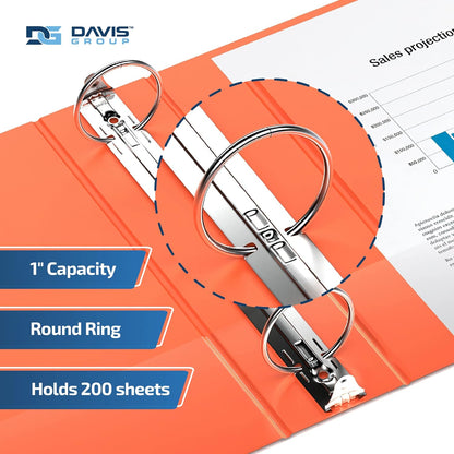 Easyview Premium 3-Ring Binders with Clear-View Covers and Round Rings, Binders for School or Office, 1 Inch, Pack of 6, Orange