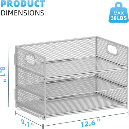 Marbrasse 3 Tier Paper Organizer Letter Tray, Mesh File Organizer with Handle, Paper Sorter Desk Organizer for Home Office Supplies - Silver