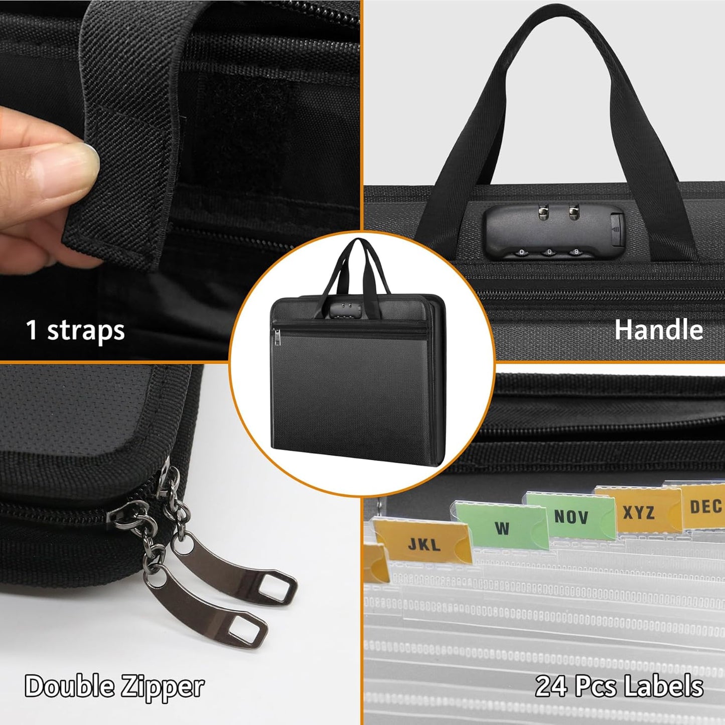 File Organizer Fireproof Expanding Accordion File Folder with Lock Zipper Labels13 Pockets Document Organizer Holder Storage Box Bag for Business Office Receipt Home Travel