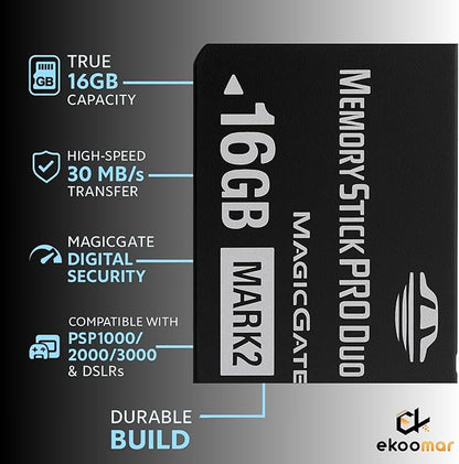 Original 16GB Memory Stick Pro Duo MARK2 - Compatible with PSP1000/2000/3000, DSLR Burst Shooting, MagicGate | High-Speed Read/Write Memory Stick Duo Card for PSP Memory Stick & Cameras