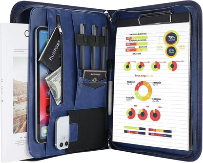 ProCase Portfolio Business Padfolio Folder with Zipper, Conference Meeting Executive File Legal Document Organizer with Pockets Letter Size A4 Writing Pad Notepad Padfolio -Navy
