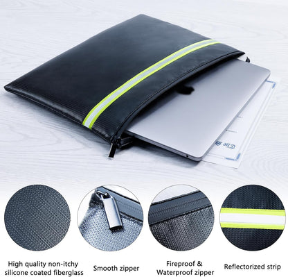 Fireproof Document Bag – 3 Pack (15" x 11", 13" x 9.7", 10.5" x 8") Fireproof & Water- proof Document Organizer | Document Holder with Zipper Secure for Cash, Passports, Check& More