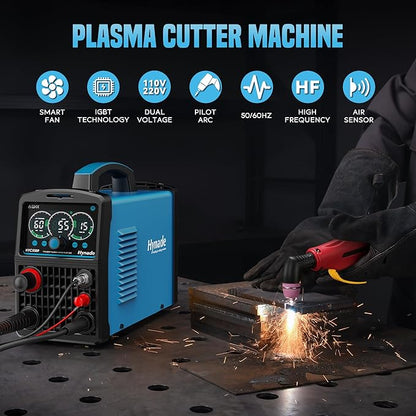 Plasma Cutter with Large LED Display, [Non-Touch Pilot Arc] [Air Sensor] hynade 55A Plasma Cutter Machine 110/220V Dual Voltage, IGBT Inverter, 1/2'' Clean Cut, 2T/4T for Beginners DIY(User Manual)