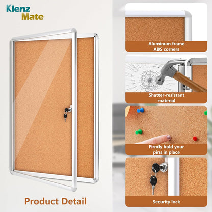 36"x24" Enclosed Cork Bulletin Board Tamper-Proof Dispaly Case,Brown Fabric&Aluminium Frame,Shatter Resistant Lockable Bulletin Board with Clear Acrylic Door for School,Office,Mall,Community,Hospital