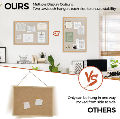 Fun Memories Cork Board Bulletin Board for Office, 20" x 30" Oak Wooden Framed Corkboard, Wall Mounted Notice Pin Board for School Home & Office, Natural Wood