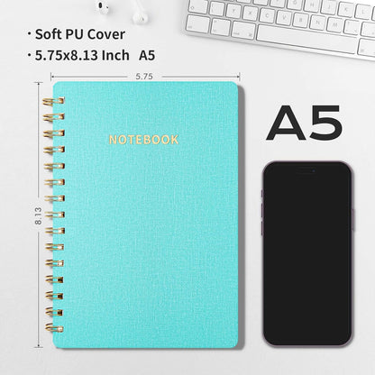 Lined Spiral Notebook College Ruled A5 Journal Book for Note Taking, 160 Pages Writing Journal for Office and Home School Supplies 5.75x8.125 inch (1-MintGreen)
