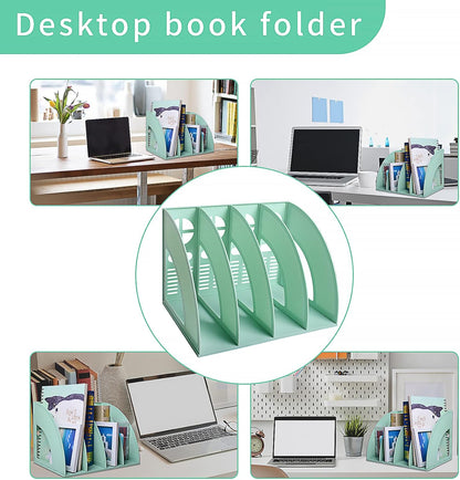 SAYEEC Magazine File Holder Folder Storage Desktop 4 Compartment Standing Hollow Green Files Bookshelf Organizer Box Office Racks Displays Holds Notebooks Documents for School Working Students