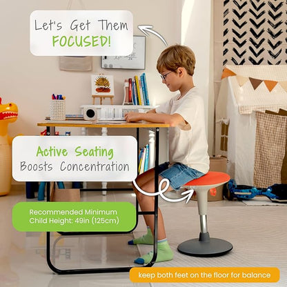 Wobble Stool for Kids Ages 7–12; Adjustable Height Wobble Stools for Classroom Seating with Soft Cushion; Flexible Wiggle Chair for Focus and ADHD Support + Bonus Visual Timer (Sunny Orange)