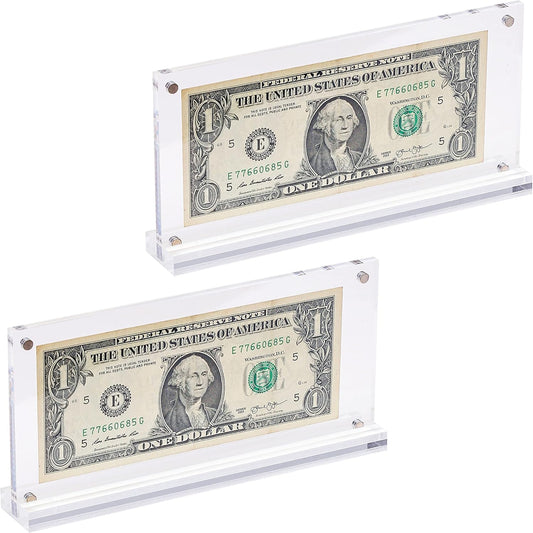 IEEK Acrylic Dollar Bill Frame Currency Holder Clear Paper Money Holders for Collectors Currency Ticket Protector Dollar Bill Display Stand,7.3 x 3.5 Inch,2 Pack