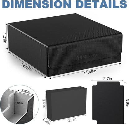 Mlikero Card Deck Case, 2400+ Trading Card Storage Box with 10 Colorful Dividers and 4 Foam Stoppers, Leather Magnetic Closure Commander Deck Box Fit for MTG, TCG (4 Rows, Black&Grey)