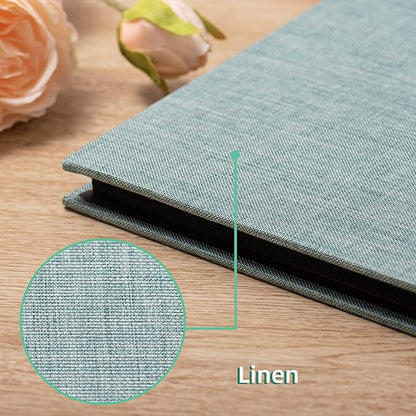 Photo Album Self Adhesive Scrapbook 3x5 4x6 5x7 6x8 Magnetic Album DIY Scrap Book 11x10.6 Inch 40 Black Sticky Pages Linen Cover DIY Photo Album(Green)