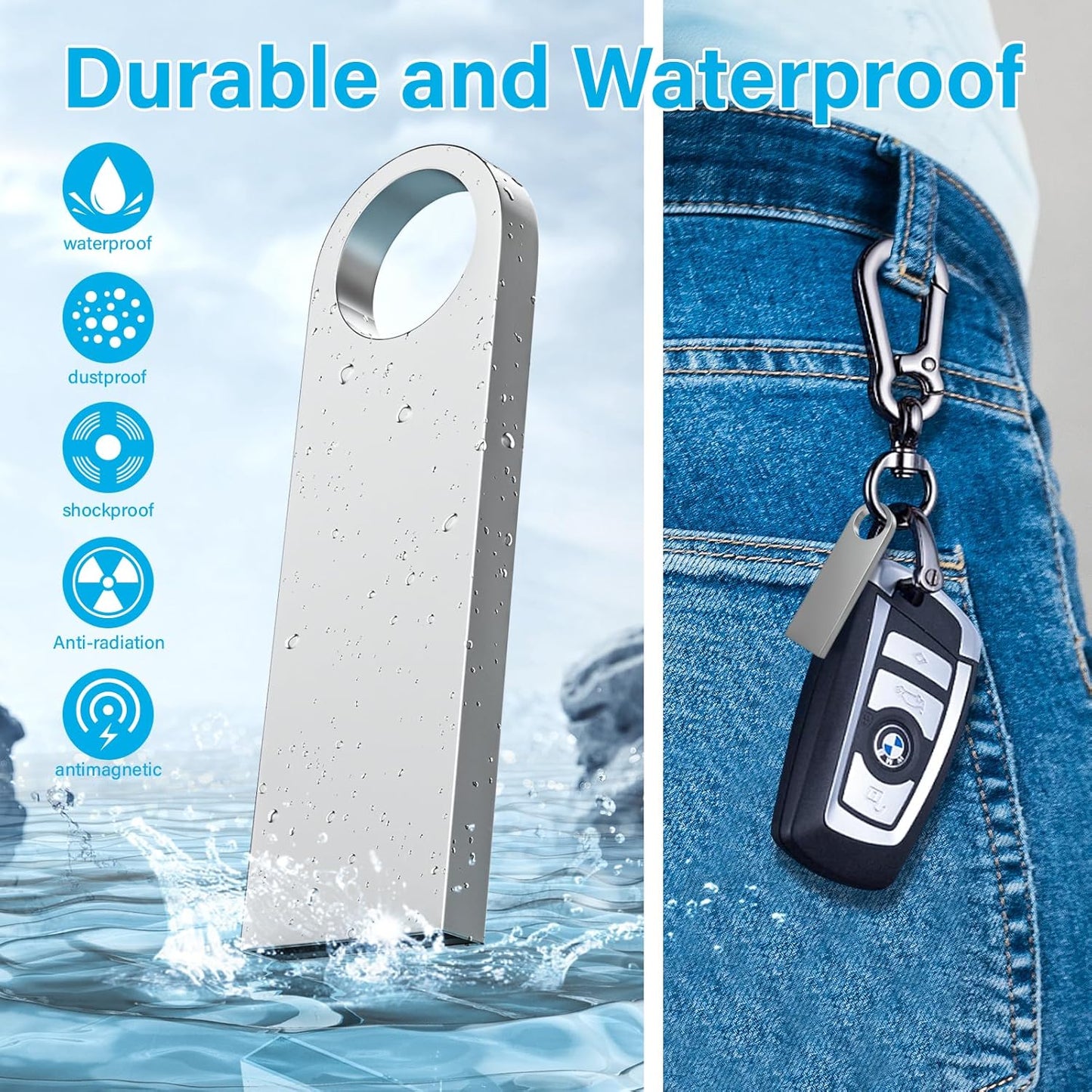 ABLAZE Custom Flash Drive 8GB 10 Pack, Personalized USB with Your Logo Metal Thumb Drives USB 2.0 Memory Stick Pendrive (Sliver)