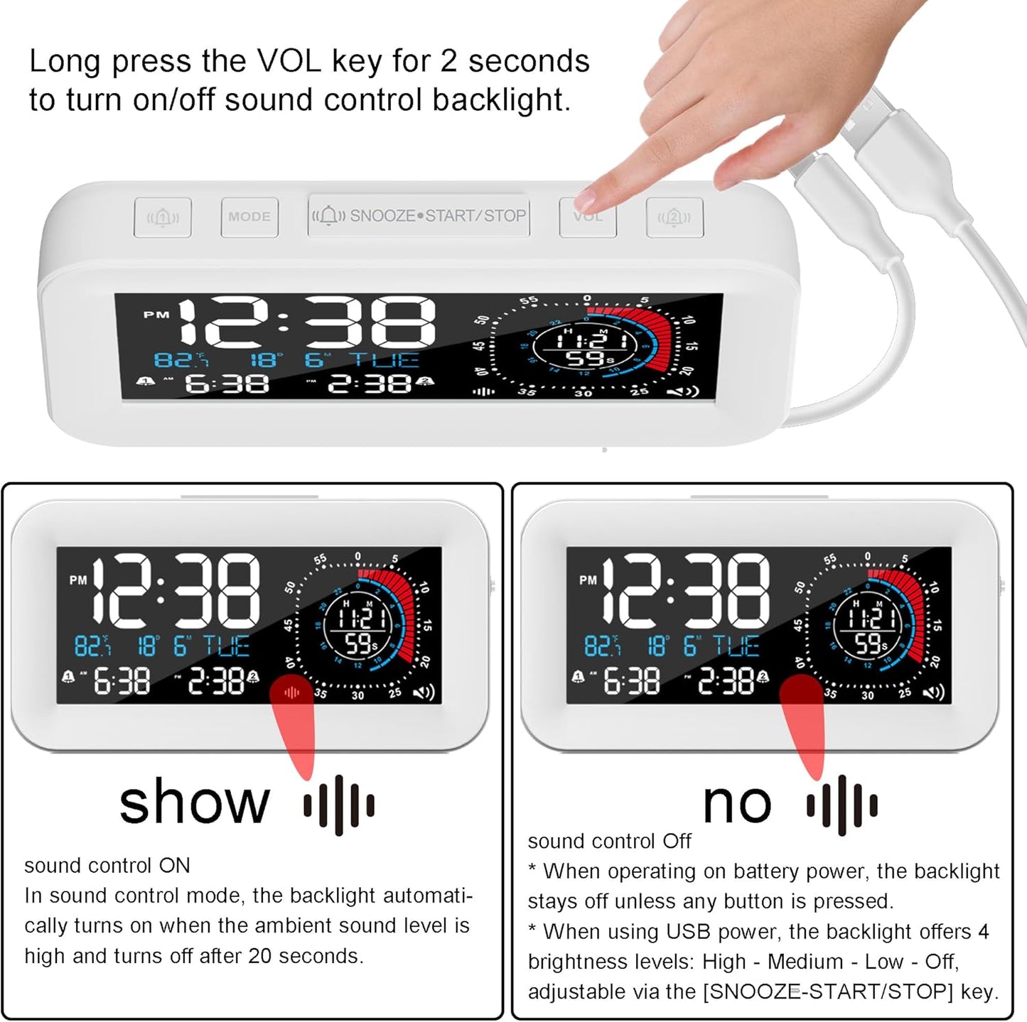 Digital Dual Alarm Clock for Bedroom,Visual Timer Clock for Kids,Dual Display Countdown Stopwatch Timer Dual Alarm Clock, Time Management Station for Homeschooling Teaching Home Kitchen Office (White)