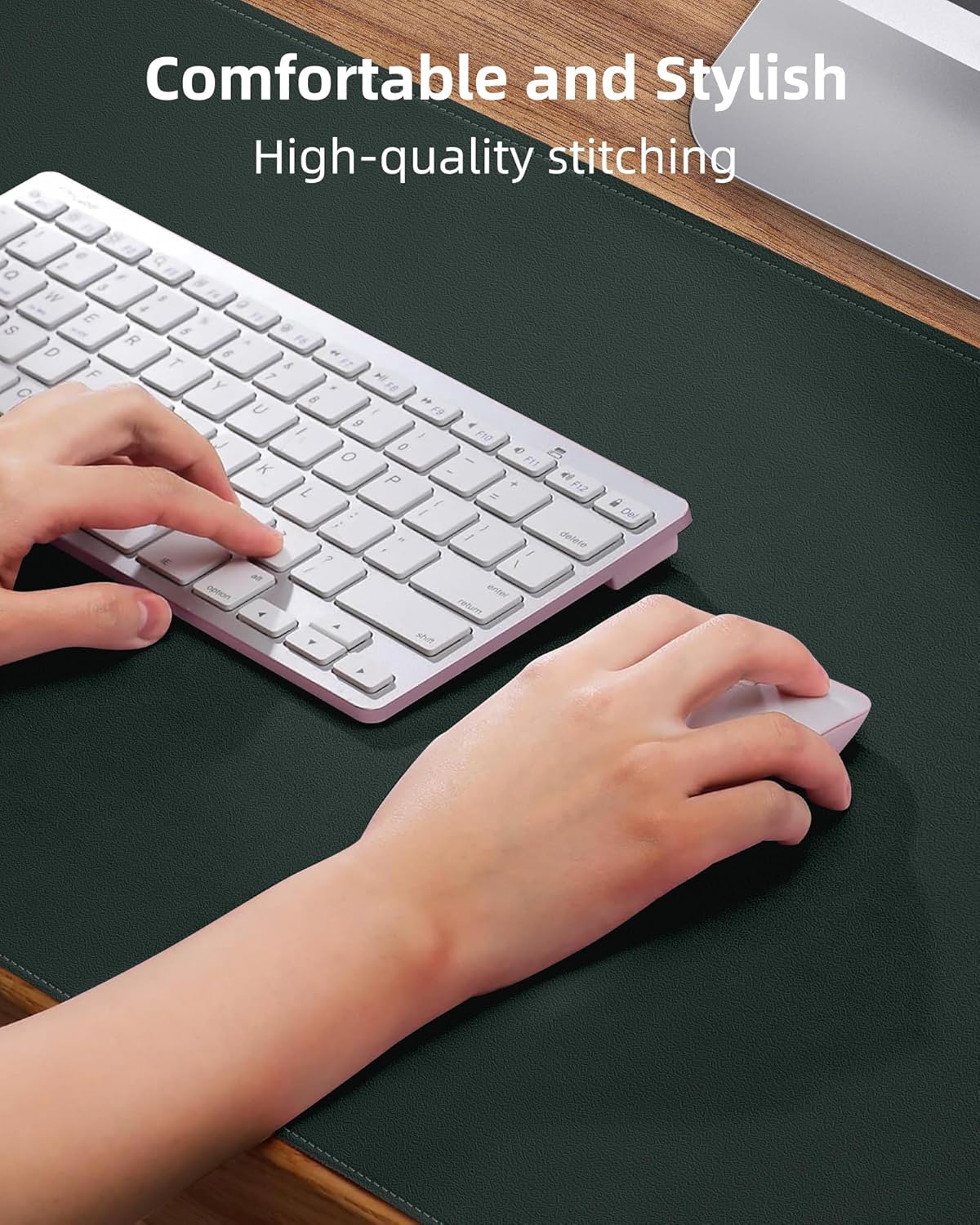 Leather Desk Pad Protector, Large Mouse Pad and Non-Slip Mat, Waterproof PU Leather Blotter Mat for Office and Home (Dark Green, 36" x 17")