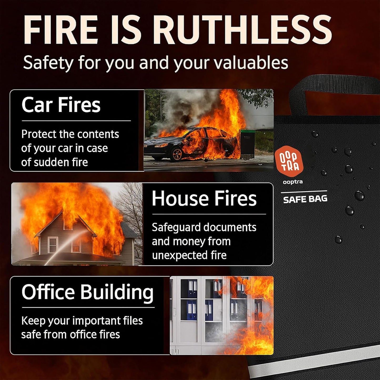 Fireproof Document Bag (Beige) – Waterproof Zipper – Lightweight & Portable – for Home, Office & Travel – Holds Files, Cash, Passport, Valuables – Fire & Water Resistant – with External Buckle