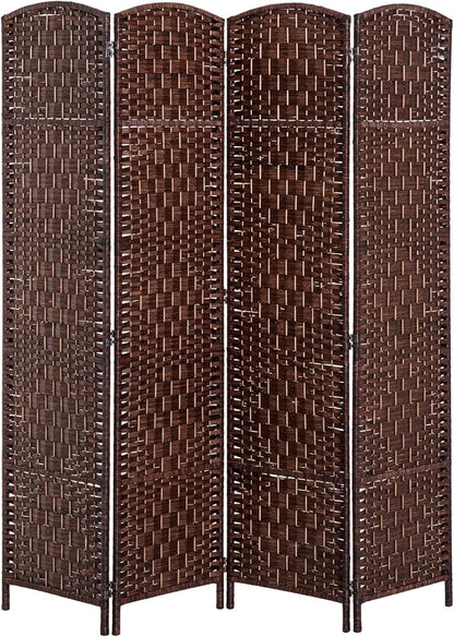 HOMCOM Room Divider 4 Panels Folding Privacy Screen 6FT Tall Portable Wicker Weave Partition Wall Divider for Bedroom Home Office, Brown