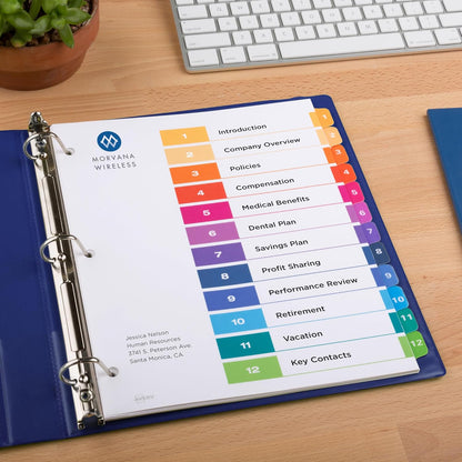 Avery Dividers for 3 Ring Binders, 12 Tabs per Set, Customizable Table of Contents, Multicolor Tabs, Great for Organizing Reports, Projects, and More (3 Sets of 11073)