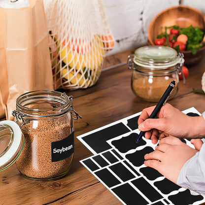 273 Pcs Labels for Jars, Waterproof Reusable Chalkboard Labels for Food Containers, Bottles, Blackboard Stickers with 1 Erasable Chalk Marker (Black)