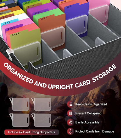 MoKo Trading Card Storage Box, 3000+ MTG Deck Box with 24 Colorful Dividers & 4 Card Supporters, Commander Card Deck Case Fits for Magic Game Cards, YugiOh, TCG, PTG and Sport Cards, Black Grey