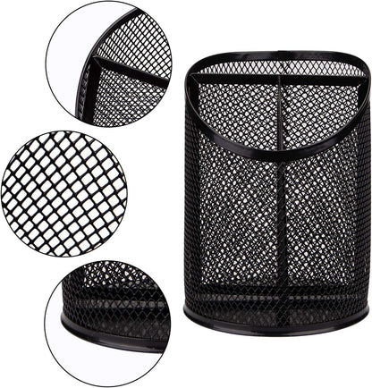 Nicunom 4 Pack Pen Holder Mesh Pencil Holder Round Pen Cup for Desk, 3 Compartments Desktop Pencil Organizer for Office Home School, Black