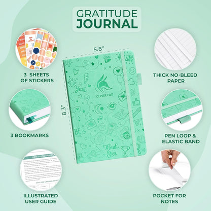 Clever Fox Gratitude Journal – Happiness, Positivity & Affirmation Daily Journal – Inspirational Daily Notebook – 3 Months, A5 (Mint)