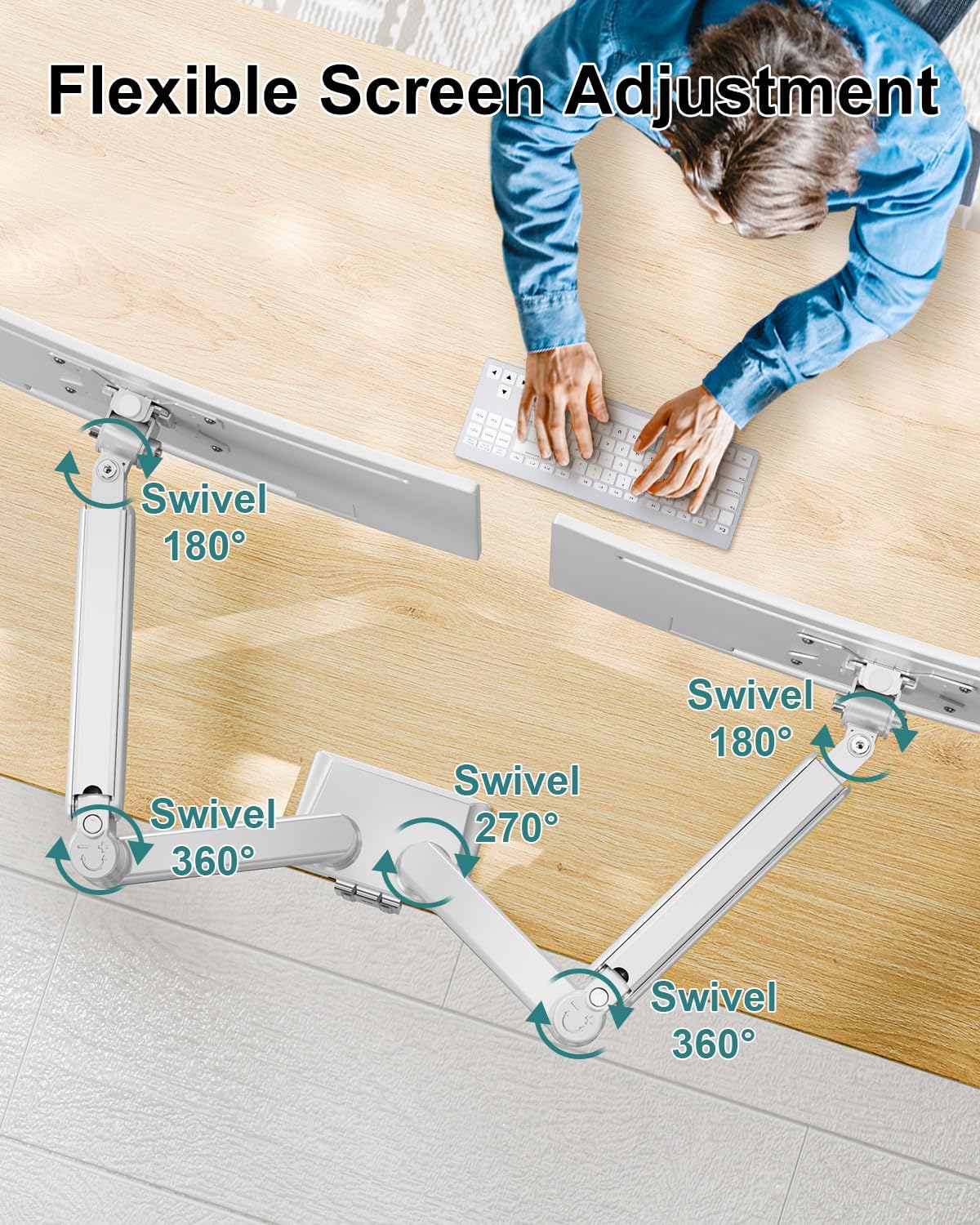 Dual Monitor Desk Mount - Adjustable Monitor Arm for 2 Monitors up to 32 inches/19.8 lbs, Double Monitor Stand VESA Bracket with C-Clamp & Grommet Mounting, Computer Screen Mount, White, Freelift