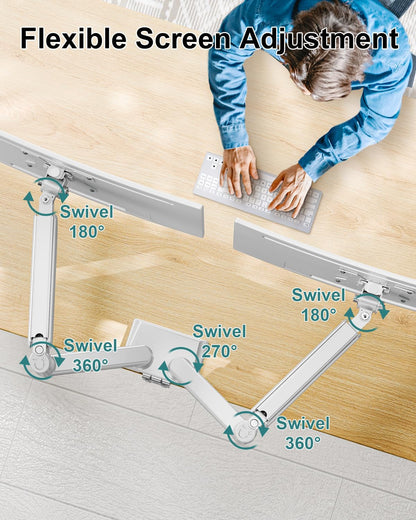 Dual Monitor Desk Mount - Adjustable Monitor Arm for 2 Monitors up to 32 inches/19.8 lbs, Double Monitor Stand VESA Bracket with C-Clamp & Grommet Mounting, Computer Screen Mount, White, Freelift