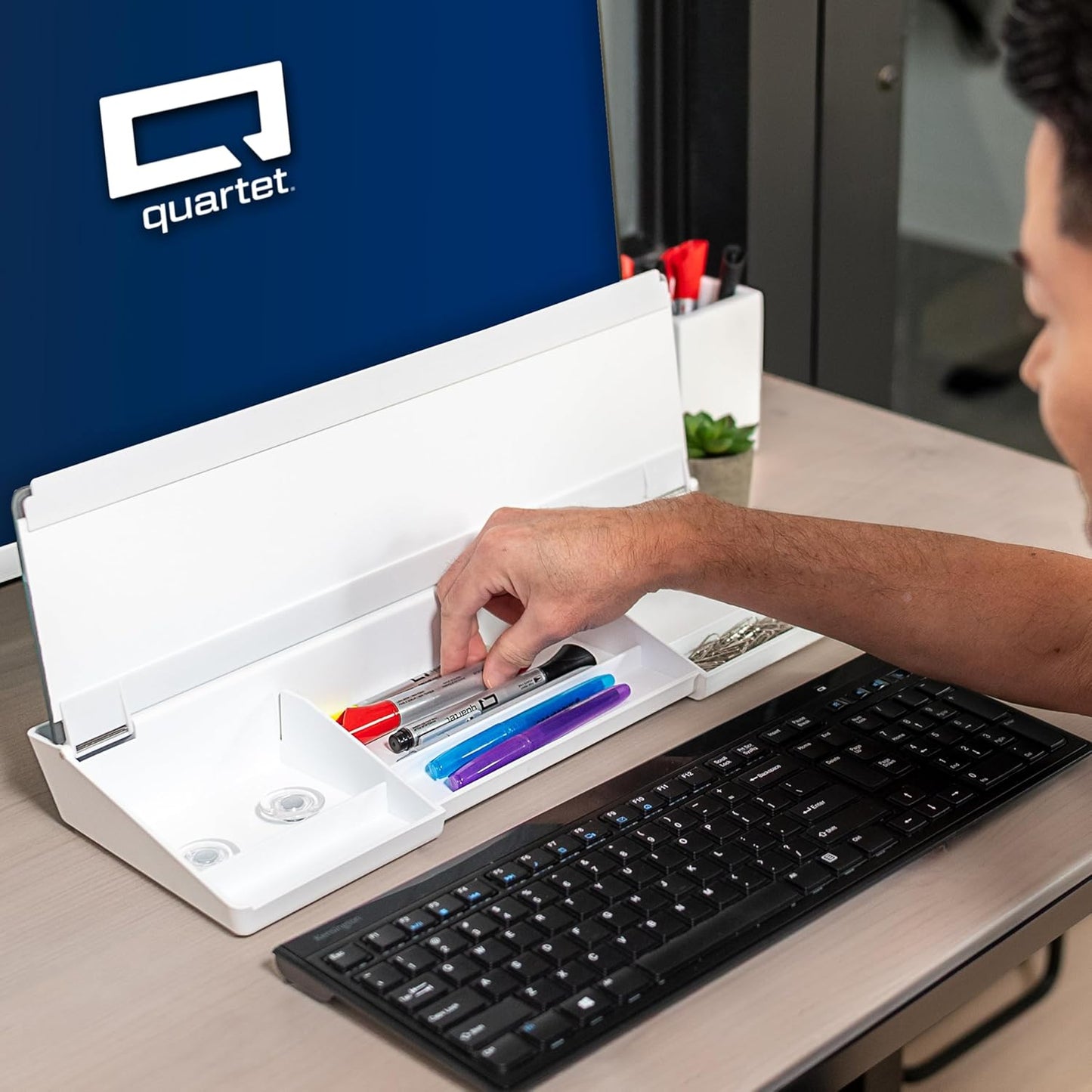 Quartet Glass Dry Erase White Board, Flip-Top Desktop Pad for Notetaking, 18" x 6" Whiteboard with Storage, Templates and Dry Erase Marker, White Surface (Q090F04-R)