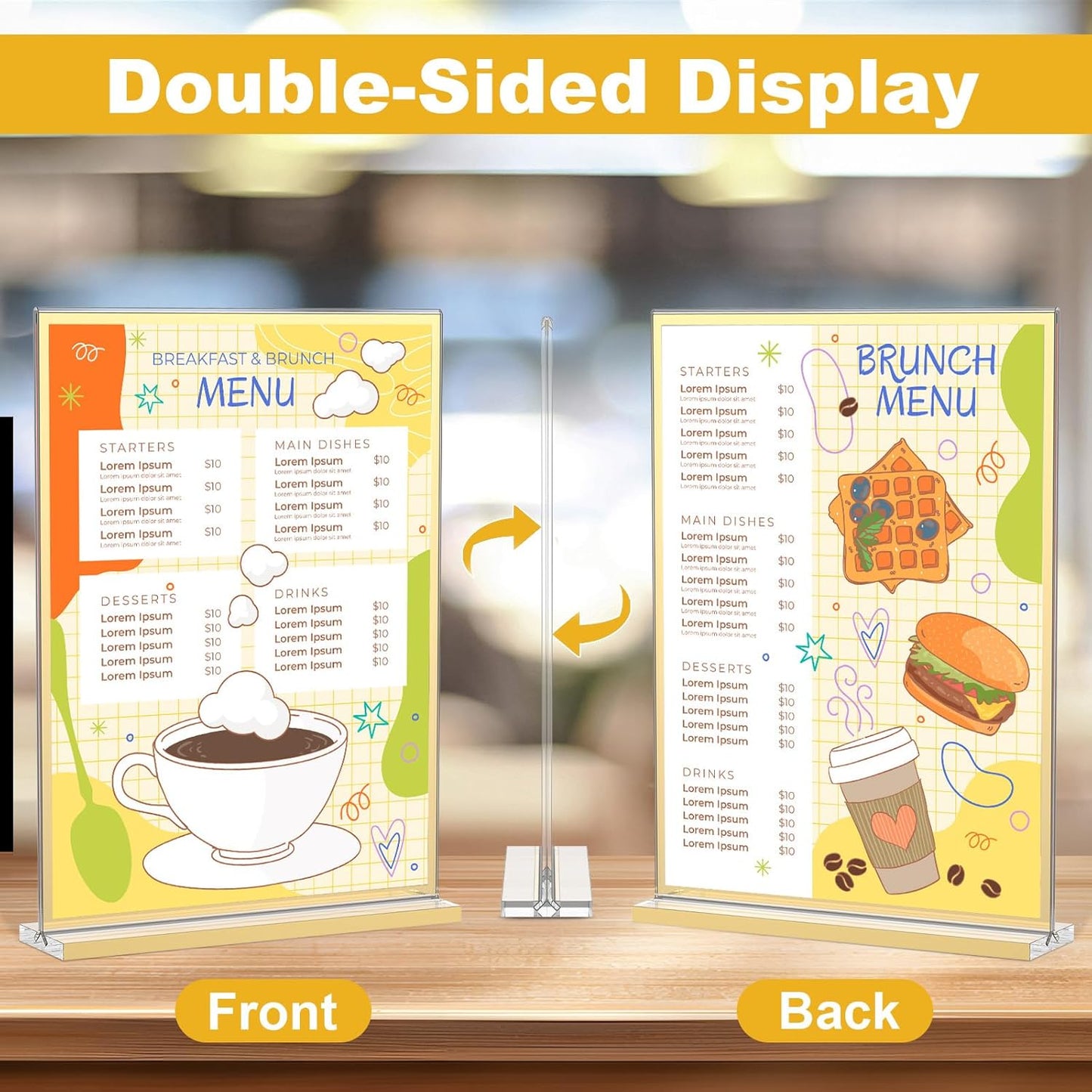 EHWINE 16 Pack Acrylic Sign Holder 8.5 x 11, Double-Sided Tabletop Gold Sign Holder, Clear Acrylic Picture Frame Menu Flyer Paper Holder Display Stand for Home Wedding Party (with Non-Slip Pads)