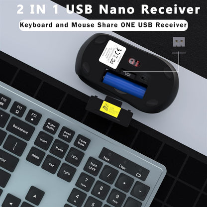 Wireless Keyboard and Mouse Combo, COVEVA 2.4GHz Wireless Keyboard Mouse with USB Receiver, Water-Dropping Keycaps, 104 Keys Full Size with Number Pad for PC Laptop Computer Desktop(Black Gray)