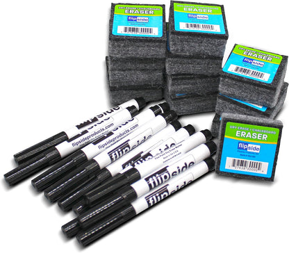Flipside Products Oval Dry Erase Answer Paddles w/Black Dry Erase Marker and Erasers, Auction, Handheld Whiteboard, Handle Response Board, 36 Pieces, Set of 12
