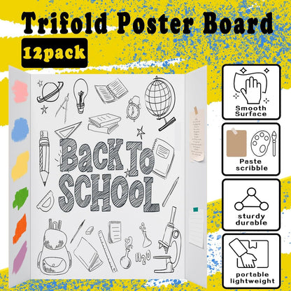 12 Pcs Small Trifold Poster Board, 21.7" x 14.2" Presentation Board, with Double Sided Tapes and Cardboard, White Corrugated Project Boards/Display Board for School Project/Science Fair Display Boards