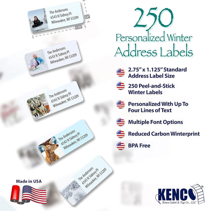 Customized Personalized Winter Holiday Address Labels - Made in The USA by Kenco (250 Labels, Winter)