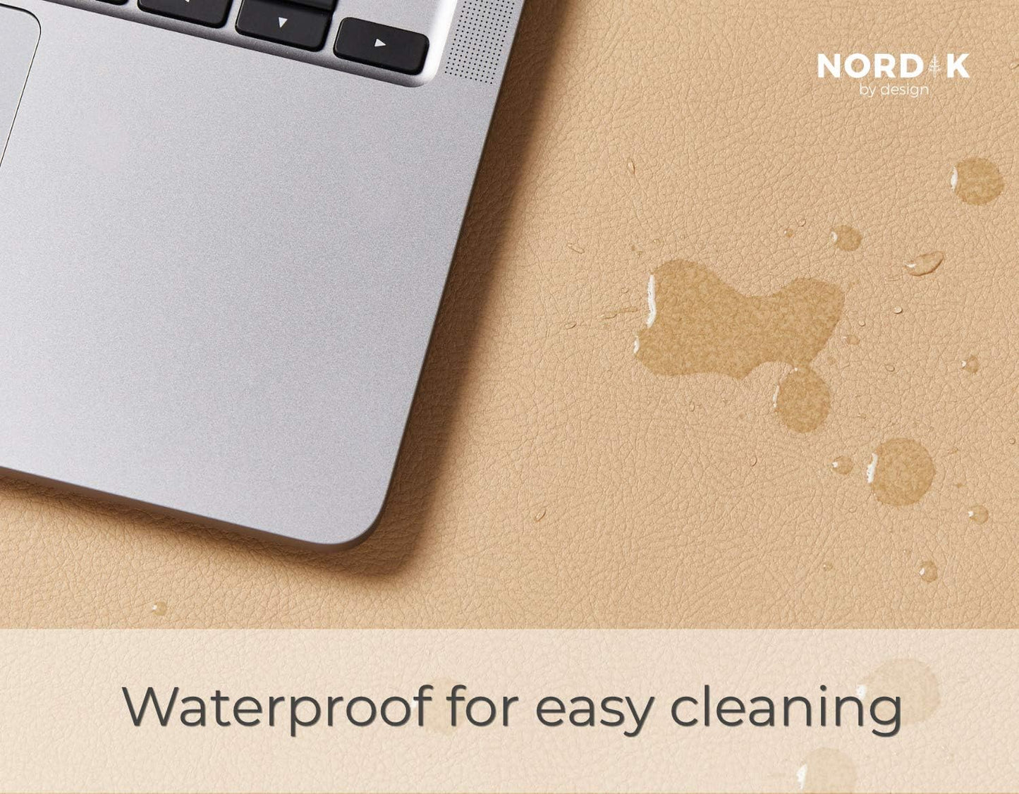 Nordik Leather Desk Mat Cable Organizer - Champagne Beige 35 X 17 inch - Premium Extended Mouse Mat for Home Office Accessories - Non-Slip Vegan Leather Desk Pad Protector & Desk Blotter Pad