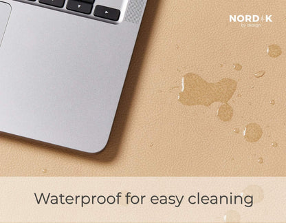 Nordik Leather Desk Mat Cable Organizer - Champagne Beige 35 X 17 inch - Premium Extended Mouse Mat for Home Office Accessories - Non-Slip Vegan Leather Desk Pad Protector & Desk Blotter Pad