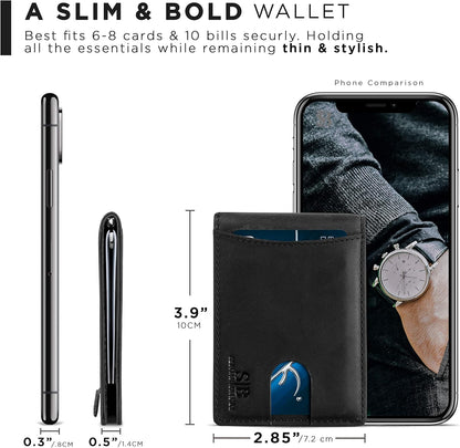SERMAN BRANDS RFID Blocking Slim Bifold Genuine Leather Minimalist Front Pocket Wallets for Men with Money Clip Thin Mens