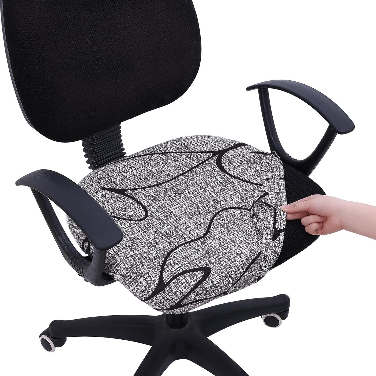 Smiry Printed Office Computer Chair Seat Covers, Stretch Fit Universal Desk Rotating Chair Cover Washable Removable Seat Cushion Protectors - Grey and Black